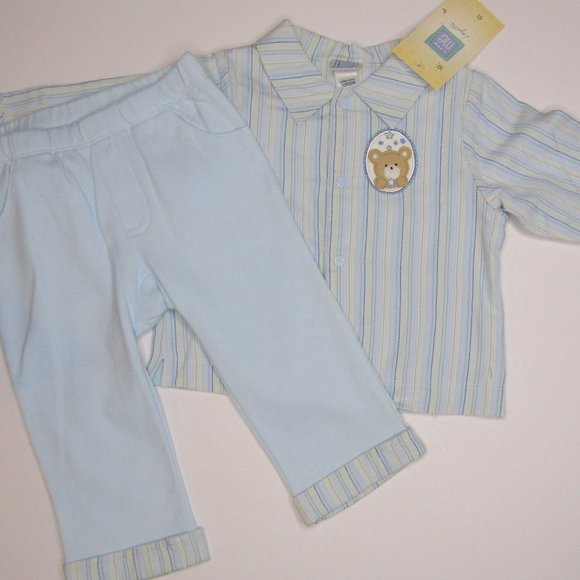 Little Me baby boys 2 piece blue striped bear knit outfit size 9 months - Picture 2 of 8